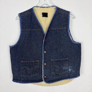 Vintage Sears Roebuck Denim Vest Men's Size L Dark Wash Sherpa Lined Western